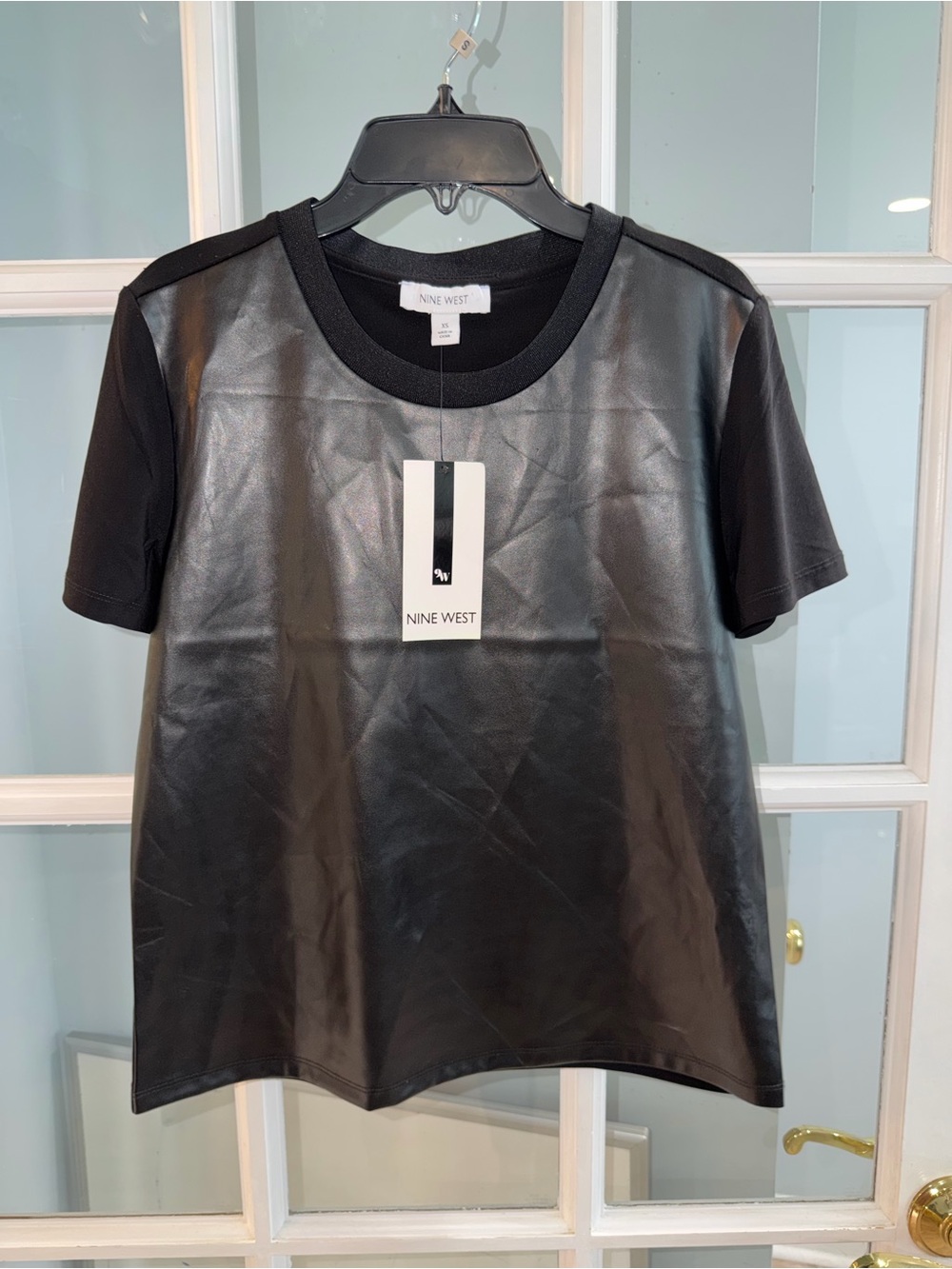 NWT Nine West Women's Faux-Leather Short-Sleeve Top Size XS